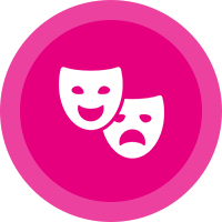 Icône de masque de la Commedia Dell'Arte pour indiquer que l'école met l'accent sur les cours de théâtre.